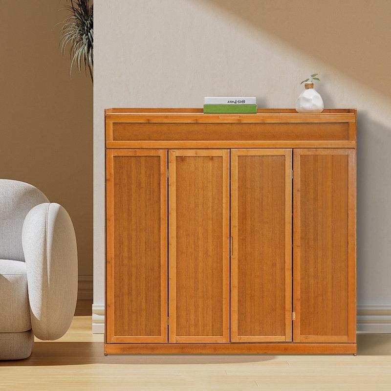Kahverengi Bambu Kapaklı 7 Raflı Ayakkabılık - 118x117x34 cm - 229775