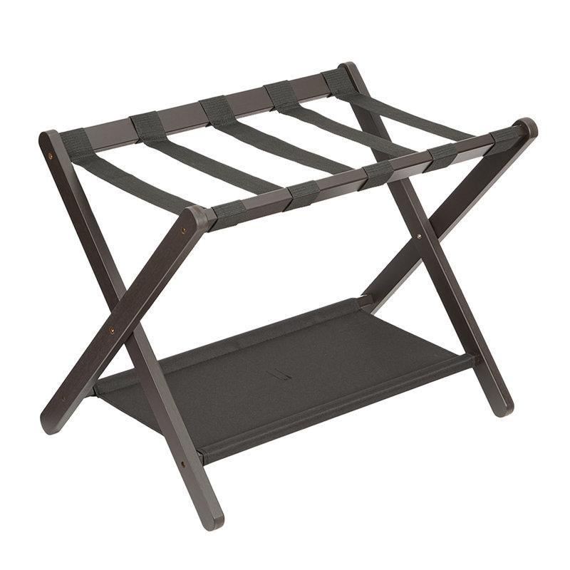 Kahverengi Bambu Katlanabilir Çift Raflı Valiz Sehpası - 68x47x52 cm - 186878