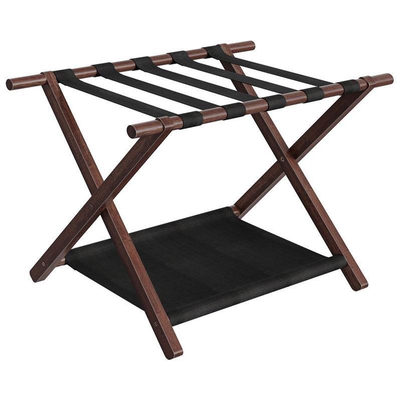 Kahverengi Bambu Katlanabilir Kumaş Raflı Valiz Sehpası - 69x44x51 cm - 187420