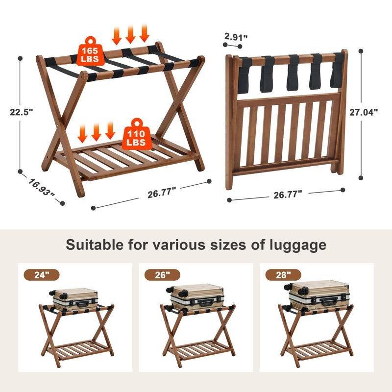 Kahverengi Bambu Katlanabilir Raflı 2li Set Valiz Sehpası - 68 cm - 186759