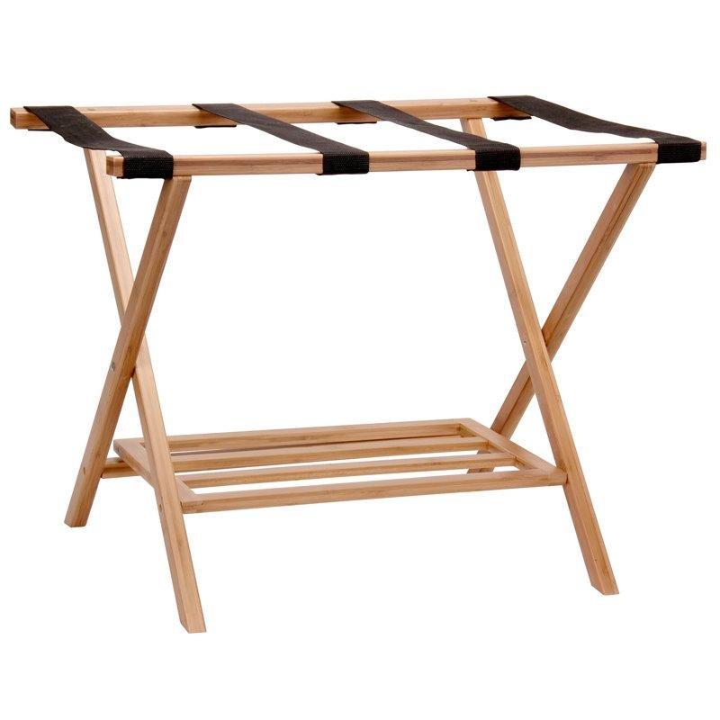 Kahverengi Bambu Katlanabilir Raflı Valiz Sehpası - 67x43 cm - 187189