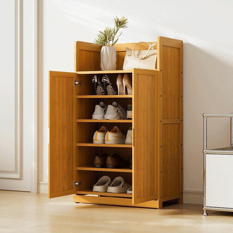 Kahverengi Bambu Masif Ahşap Kapaklı 5 Raflı 15 Çift Kapasiteli Ayakkabılık - 59x34x101 cm - 229422