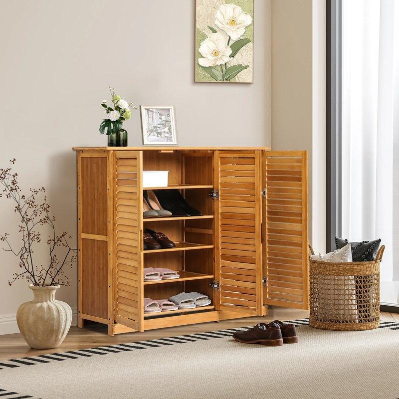 Kahverengi Bambu Panjur Kapaklı 5 Raflı Ayakkabılık - 98x34x88 cm - 228586