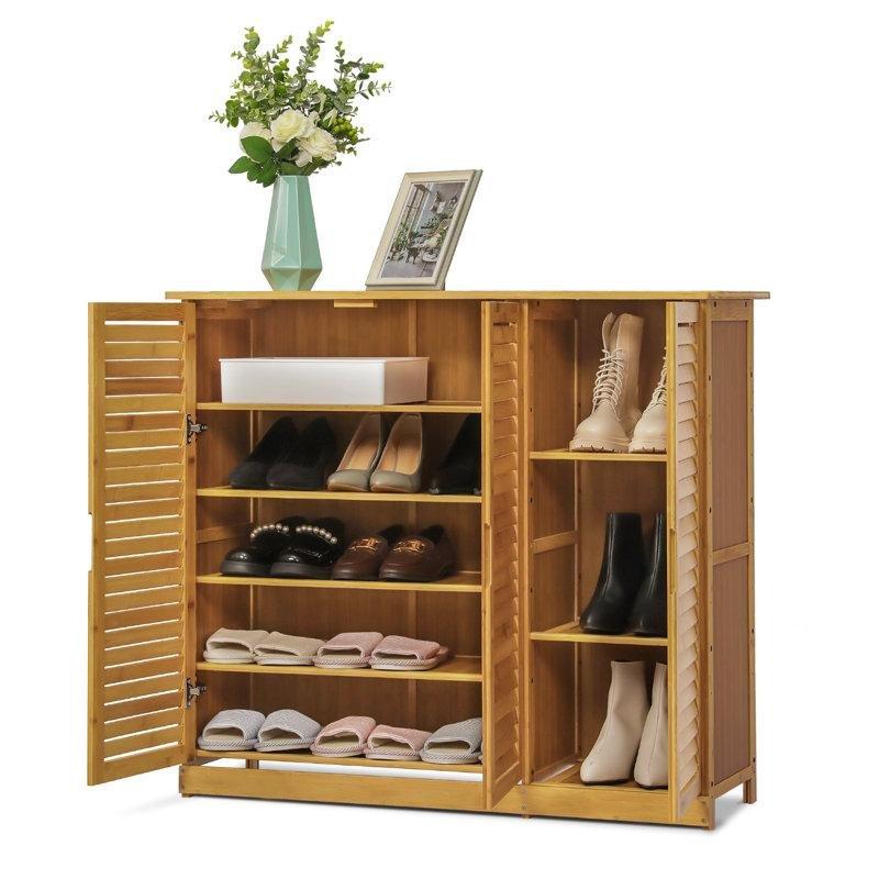 Kahverengi Bambu Panjur Kapaklı 5 Raflı Ayakkabılık - 98x34x88 cm - 228586