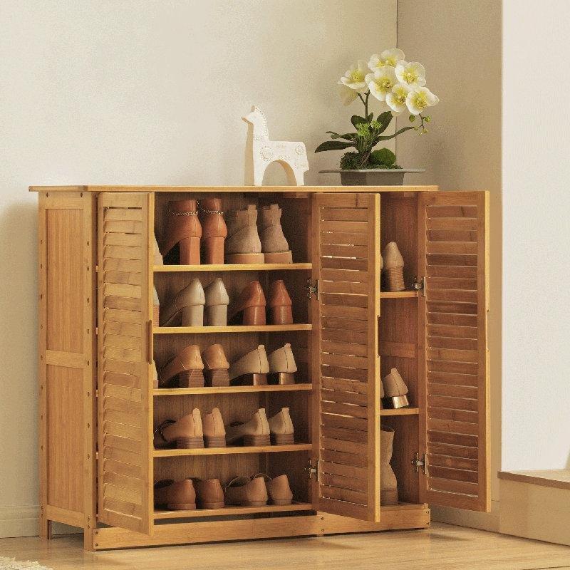 Kahverengi Bambu Panjur Kapaklı 5 Raflı Ayakkabılık - 98x34x88 cm - 228586