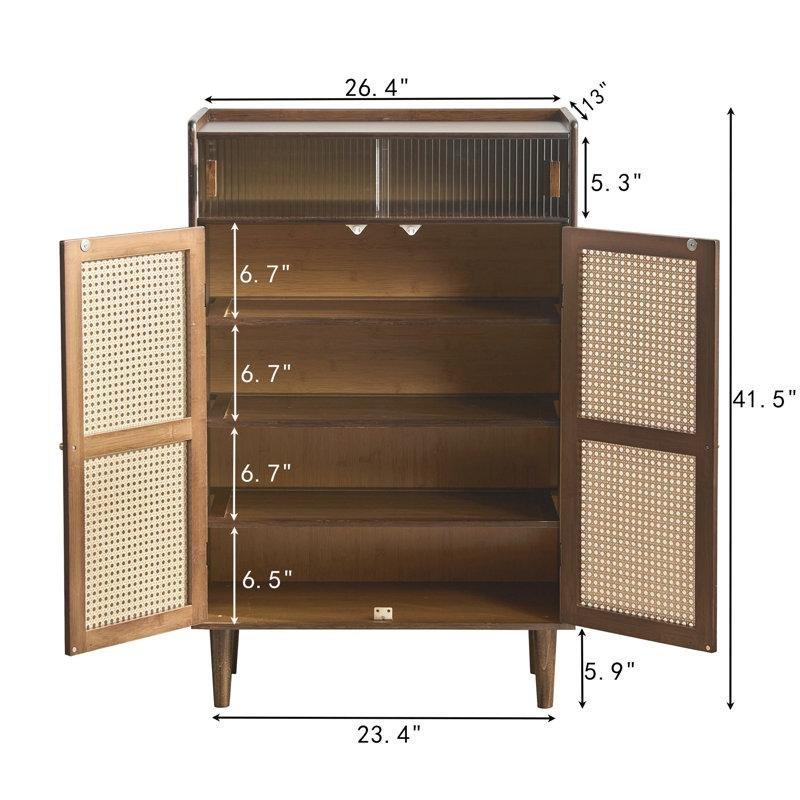 Kahverengi Bambu Rattan Kapaklı 4 Katlı Ayakkabılık - 106x60x34 cm - 229790