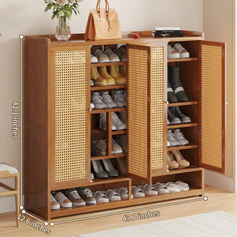 Kahverengi Bambu Rattan Kapaklı 7 Raflı Ayakkabılık - 120 cm - 229068