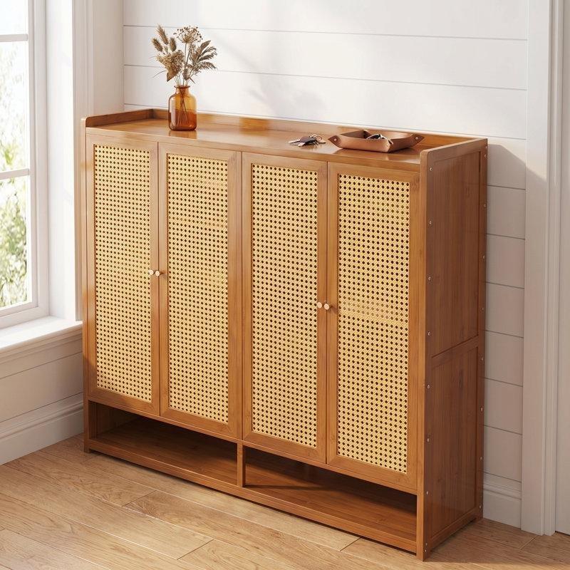 Kahverengi Bambu Rattan Kapaklı 7 Raflı Ayakkabılık - 120 cm - 229068