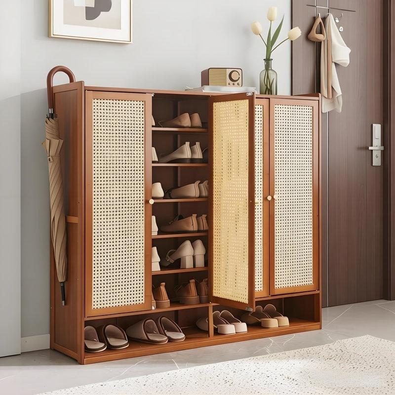 Kahverengi Bambu Rattan Kapaklı 7 Raflı Ayakkabılık Dolabı - 120x32x107 cm - 229393