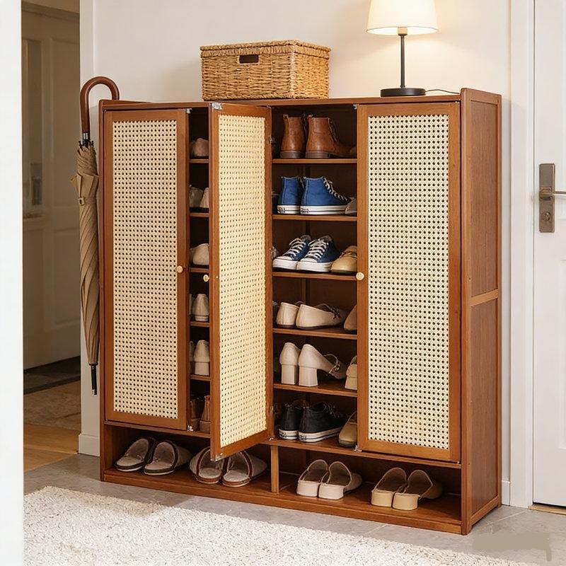 Kahverengi Bambu Rattan Kapaklı 7 Raflı Ayakkabılık Dolabı - 120x32x107 cm - 229393
