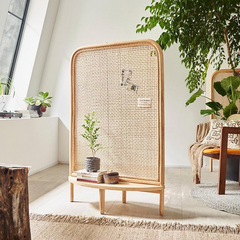 Kahverengi Bambu Rattan Raflı El Örgüsü Paravan - 140x90 cm - 184355