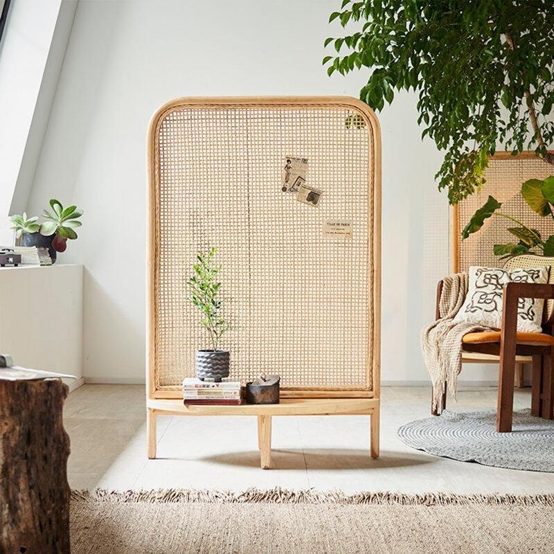 Kahverengi Bambu Rattan Raflı El Örgüsü Paravan - 140x90 cm - 184355