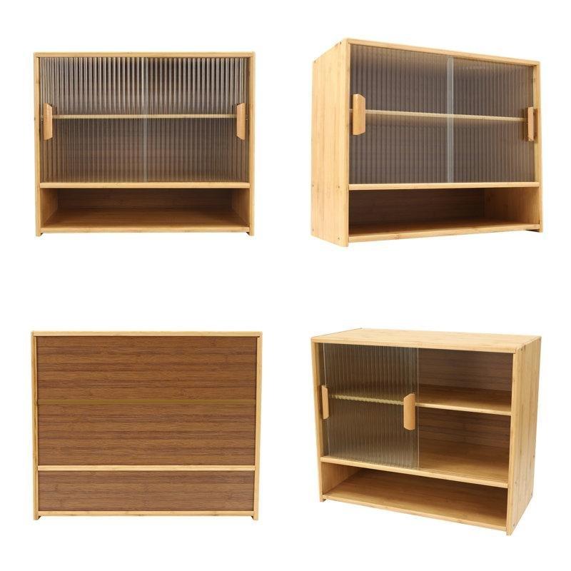 Kahverengi Bambu Sürgülü Cam Kapaklı 3 Katlı Dolap İçi Raf - 55x28x46 cm - 183483