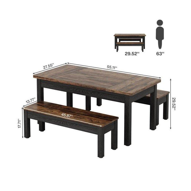 Kahverengi Beyaz MDF 2 Banklı 6 Kişilik Bohem Yemek Masası Takımı - 140x70 cm - 237863