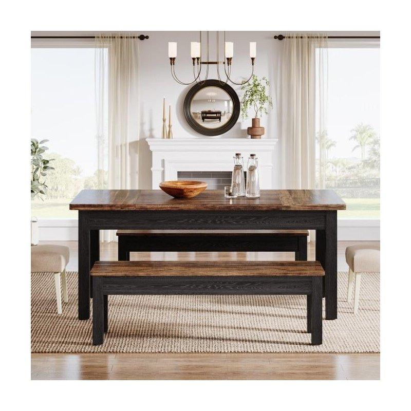 Kahverengi Beyaz MDF 2 Banklı 6 Kişilik Bohem Yemek Masası Takımı - 140x70 cm - 237863