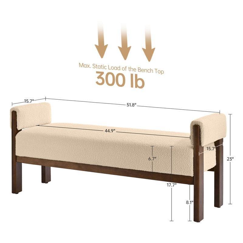 Kahverengi Buklet Kumaş Masif Ahşap Ayaklı Kolçaklı Yatak Ucu Pufu - 133 cm - 164899