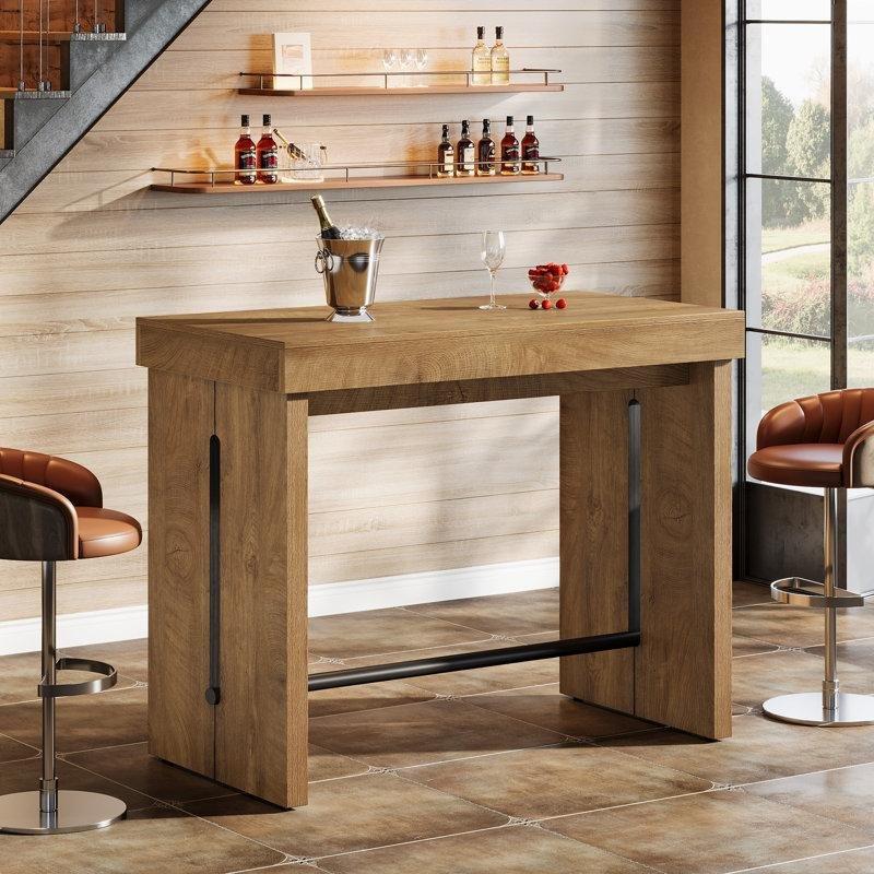 Kahverengi Çelik Ayak Dayamalı Endüstriyel Ahşap Bar Masası - 105 cm - 232100