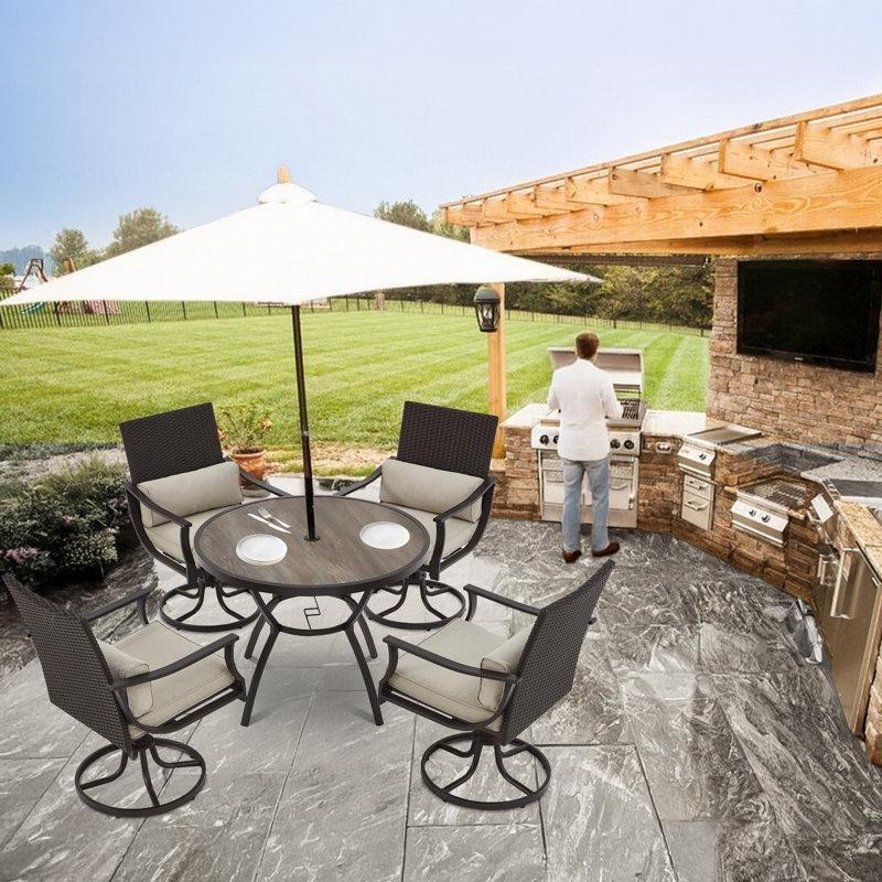 Kahverengi Çelik Döner Sandalyeli Şemsiye Delikli 4 Kişilik Bahçe Masa Takımı - 213662