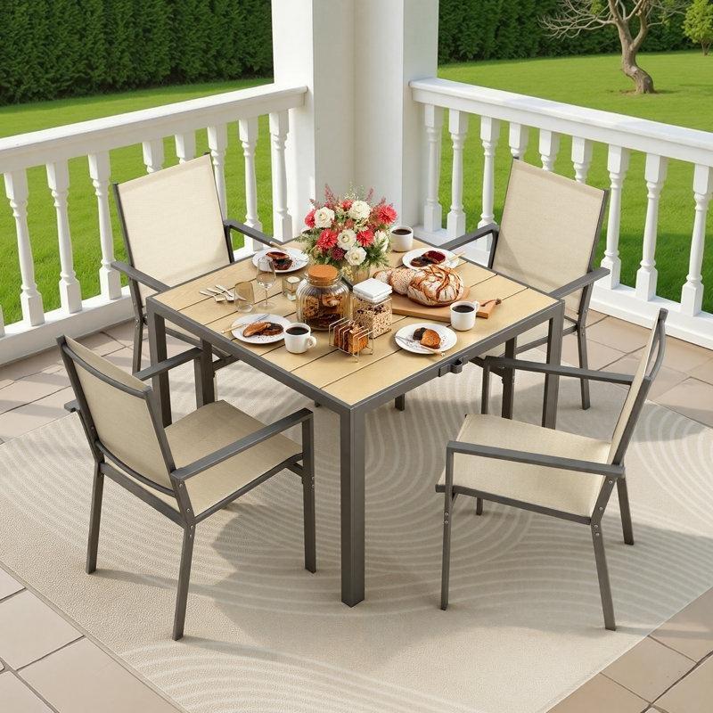 Kahverengi Çelik İstiflenebilir Kollu Bahçe Sandalyesi - 4lü Set - 173847