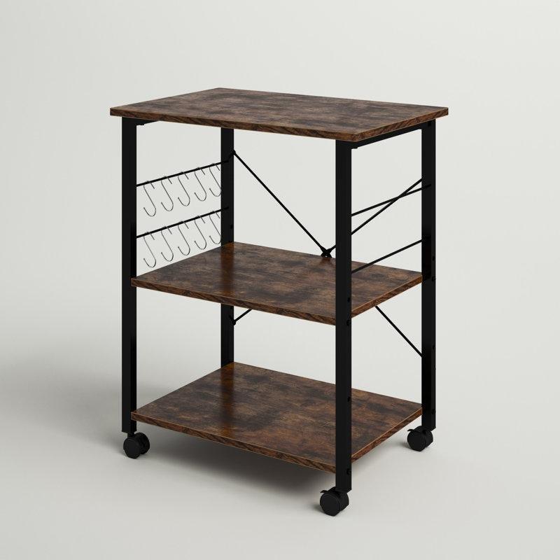 Kahverengi Çelik ve MDF 3 Raflı Tekerlekli Mutfak Servis Arabası - 60 cm - 178233