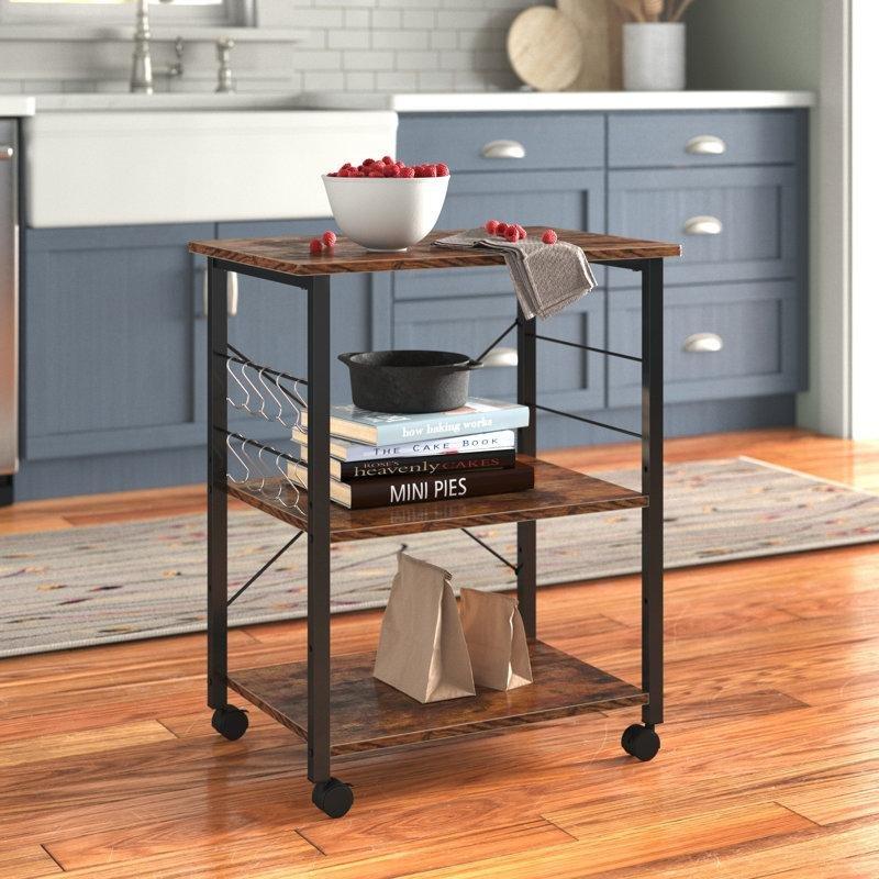 Kahverengi Çelik ve MDF 3 Raflı Tekerlekli Mutfak Servis Arabası - 60 cm - 178233