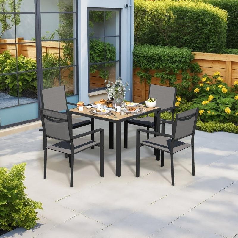 Kahverengi Demir İstiflenebilir Sandalyeli WPC Tablalı 4 Kişilik Bahçe Masa Takımı - 213863