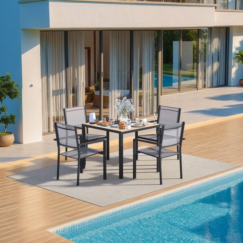 Kahverengi Demir İstiflenebilir Sandalyeli WPC Tablalı 4 Kişilik Bahçe Masa Takımı - 213863