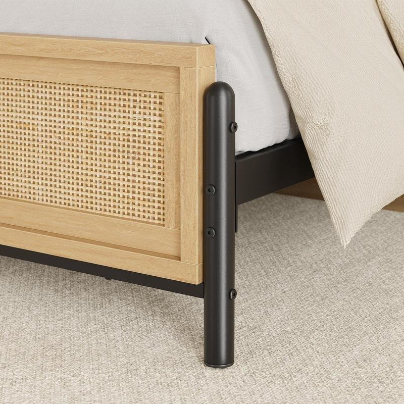 Kahverengi Doğal Rattan ve Masif Ahşap Yatak Altı Depolamalı Bohem King Size Karyola - 196x212 cm - 181944