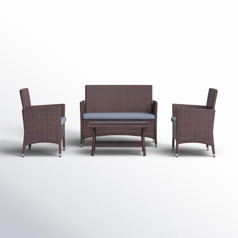 Kahverengi El Örgüsü Rattan Depolamalı 4 Kişilik Bahçe Takımı - 211287