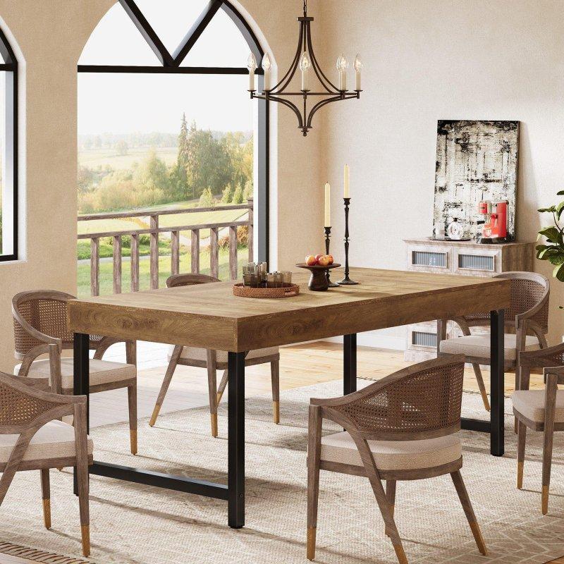 Kahverengi Endüstriyel 4-6 Kişilik Bohem Yemek Masası - 140 cm - 235510