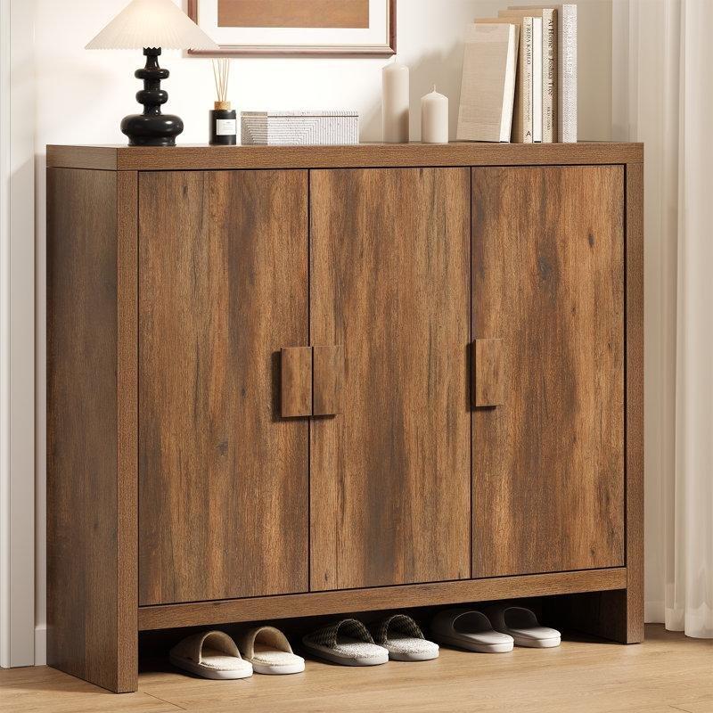 Kahverengi Endüstriyel Ahşap 3 Kapaklı Ayarlanabilir Raflı Havalandırmalı Ayakkabılık - 120x36x105 cm - 229600