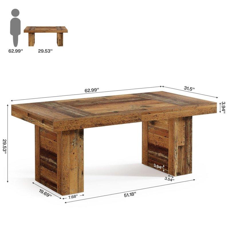 Kahverengi Endüstriyel Ahşap Dikdörtgen Rustik 6 Kişilik Bohem Yemek Masası - 161x81 cm - 237544