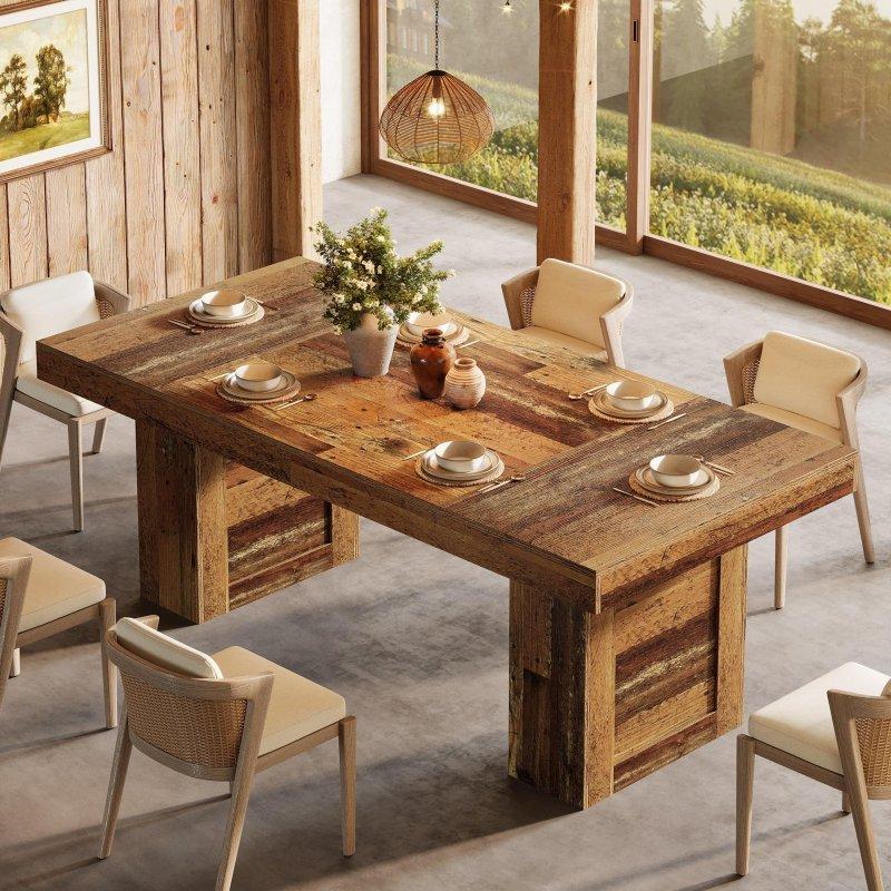 Kahverengi Endüstriyel Ahşap Dikdörtgen Rustik 6 Kişilik Bohem Yemek Masası - 161x81 cm - 237544