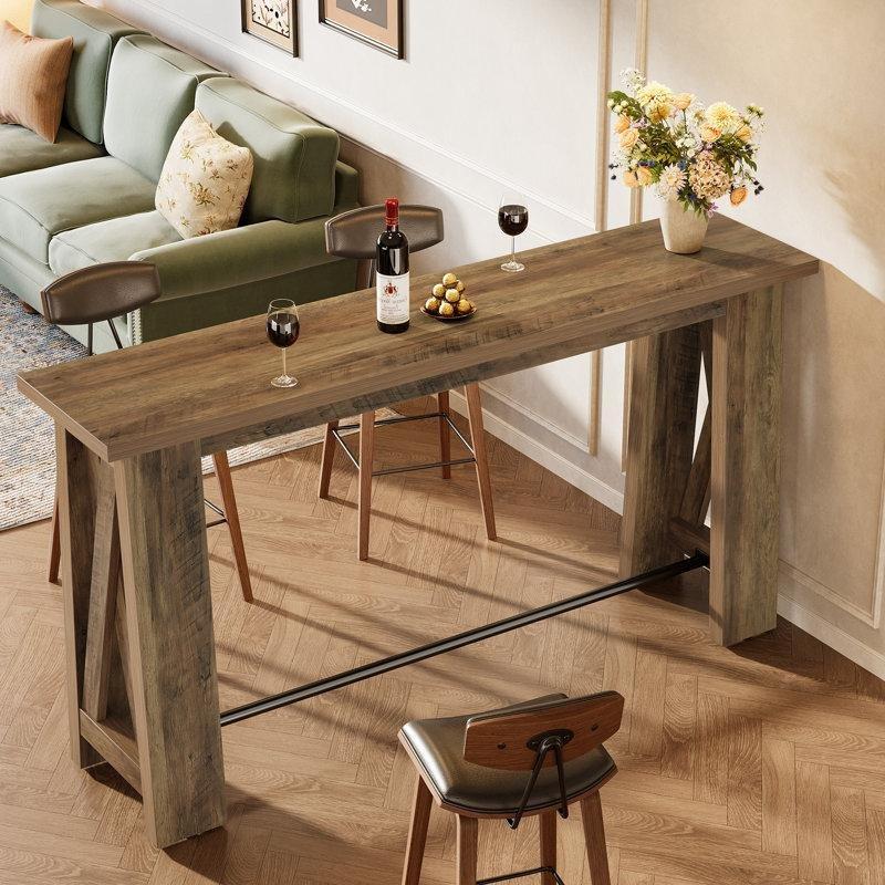 Kahverengi Endüstriyel Ahşap Metal Ayak Destekli Dikdörtgen Bar Masası - 161 cm - 231476