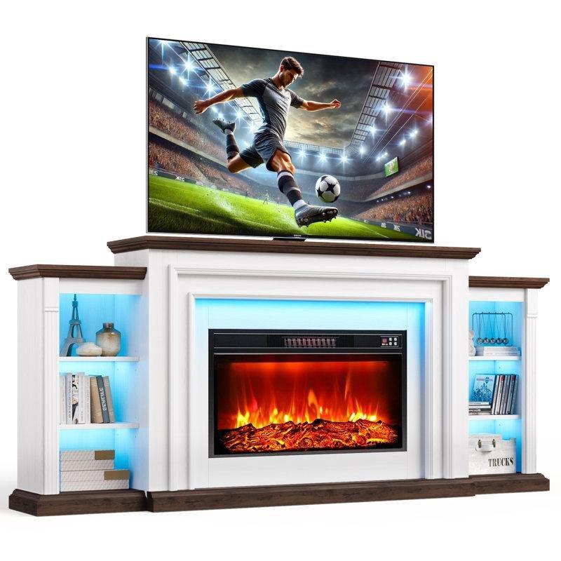 Kahverengi Endüstriyel Ahşap Uzaktan Kumandalı LED Şömineli ve Depolama Alanlı TV Ünitesi - 203 cm - 220367