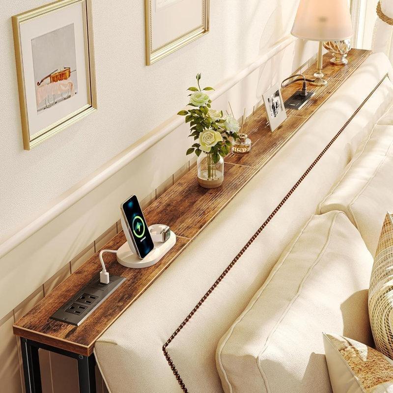 Kahverengi Endüstriyel Ahşap ve Metal Prizli USB-C Portlu Dar Tasarım Koltuk Arkası Dresuar - 200 cm - 218134