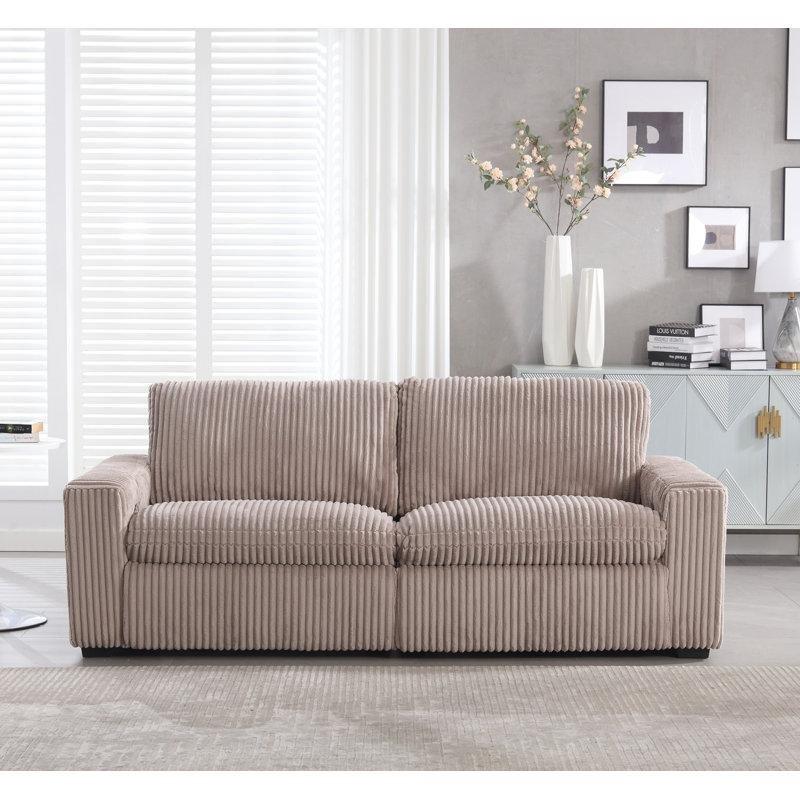 Kahverengi Fitilli Kadife Elektrikli Yatar Mekanizmalı USB Portlu İkili Koltuk - 220 cm - 206946