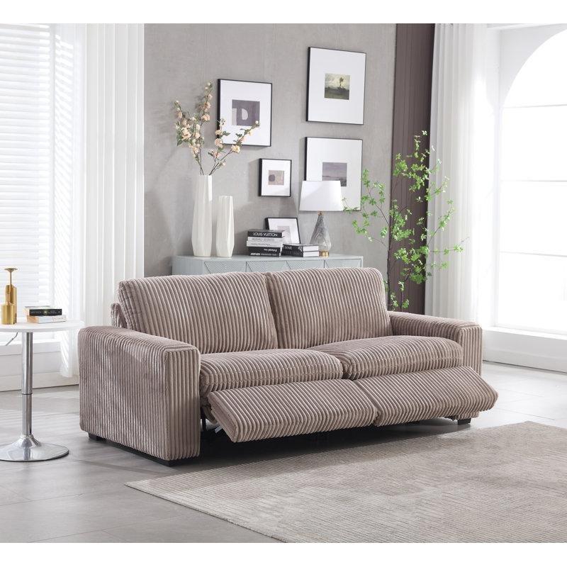 Kahverengi Fitilli Kadife Elektrikli Yatar Mekanizmalı USB Portlu İkili Koltuk - 220 cm - 206946