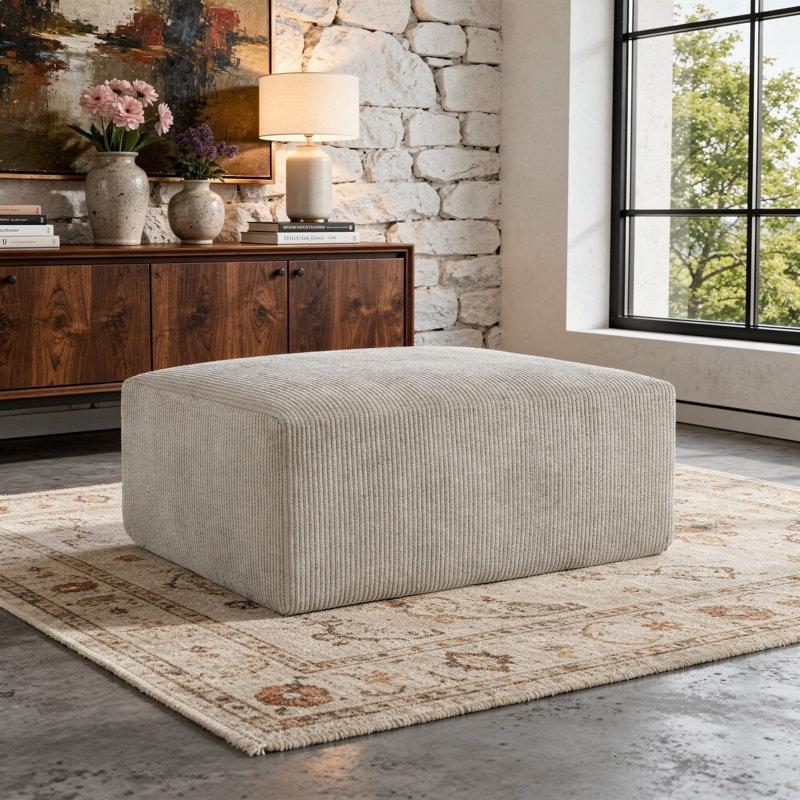 Kahverengi Fitilli Kadife Modüler Ayak Uzatma Pufu - 102x82 cm - 165292