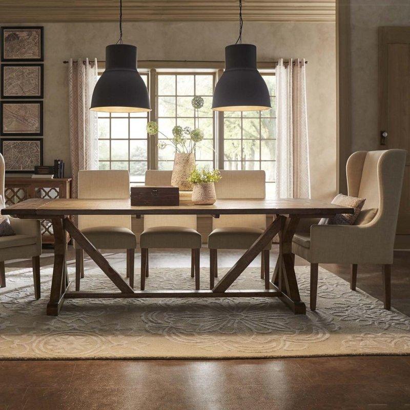 Kahverengi Geri Kazanılmış Masif Çam Payandalı Bohem Yemek Masası - 246x101 cm - 238140