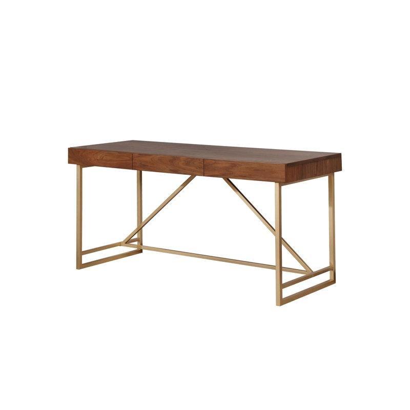 Kahverengi Gold Metal Ayaklı 3 Çekmeceli Endüstriyel Ahşap Vintage Çalışma Masası - 153 cm - 234329