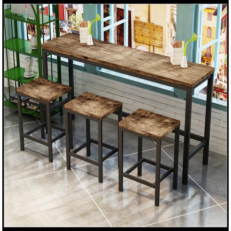 Kahverengi Gri ve Siyah MDF ve Metal 3 Tabureli Bar Masası - 153x41x90 cm - 231356