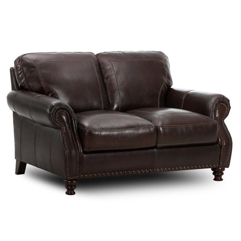 Kahverengi Hakiki Deri Çivi Detaylı İkili Koltuk - 160 cm - 208340