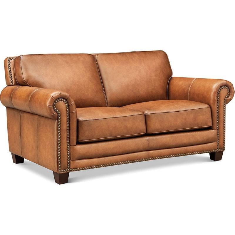 Kahverengi Hakiki Deri Masif Ahşap Ayaklı İkili Koltuk - 171 cm - 208092