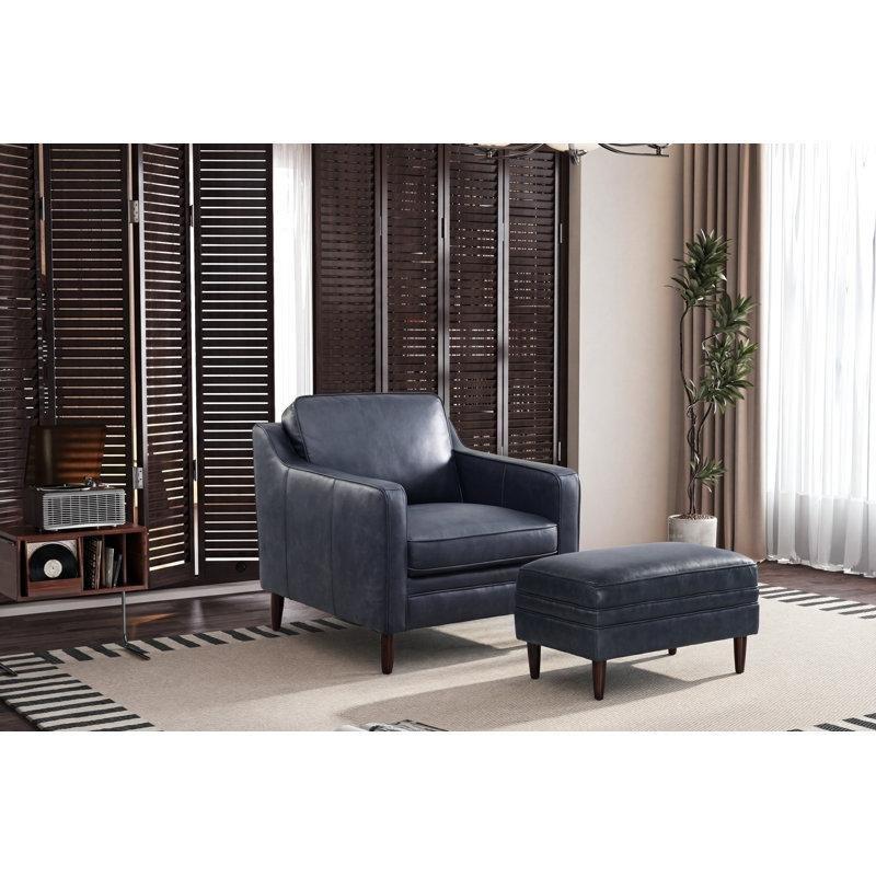 Kahverengi Hakiki Deri Puflu Kare Kollu Tekli Koltuk - 205174