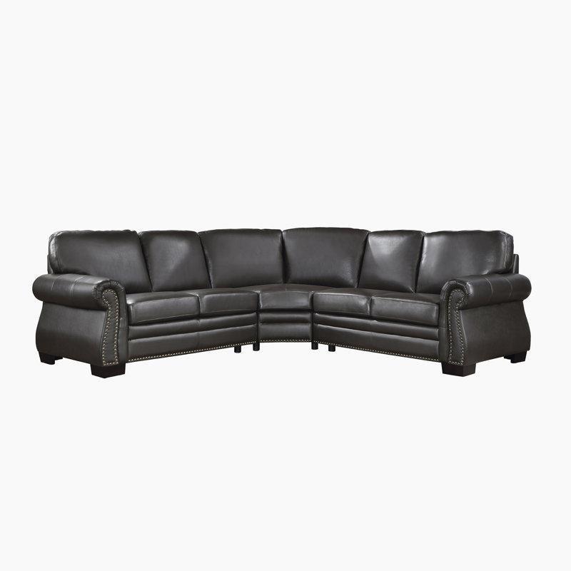 Kahverengi Hakiki Deri Zımba Detaylı 3 Parçalı Köşe Koltuk Takımı - 224x224 cm - 195889