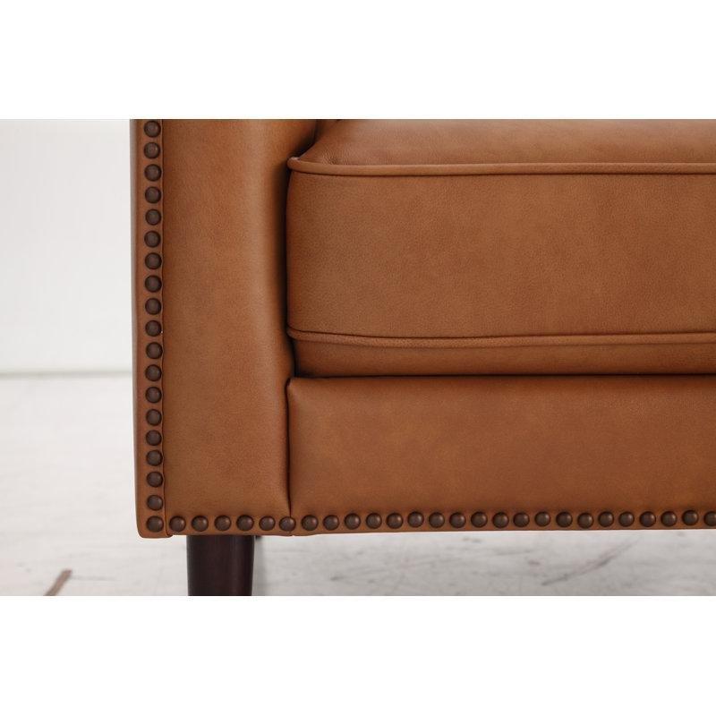 Kahverengi Hakiki Deri Zımba Detaylı Chesterfield Tasarım 2li Koltuk Takımı - 87 cm - 190987