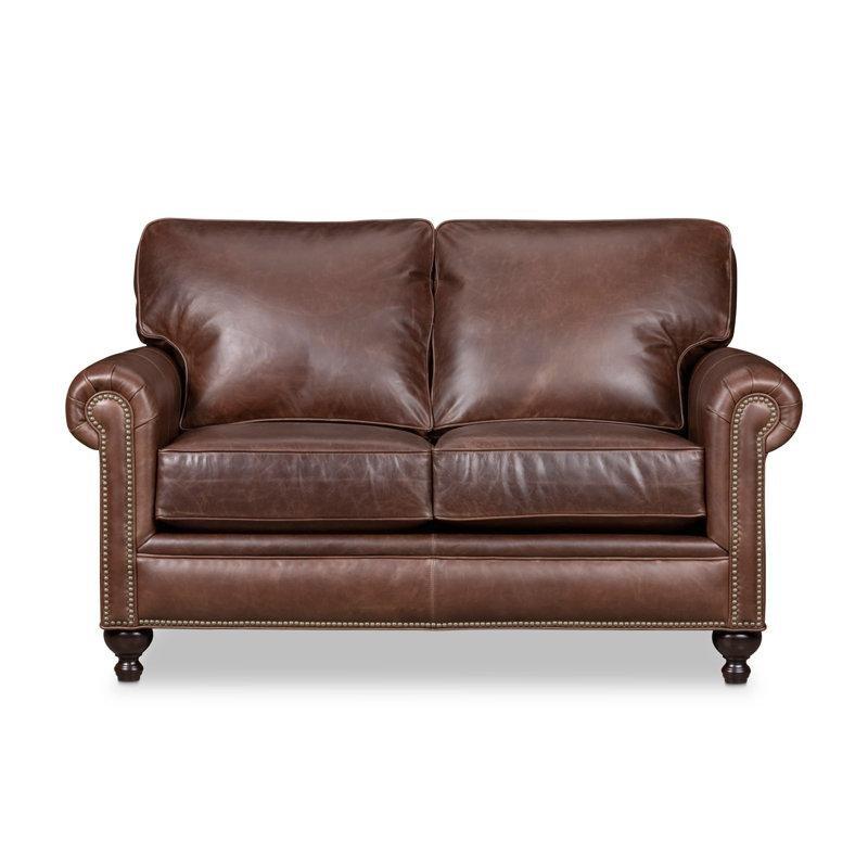 Kahverengi Hakiki Deri Zımba Detaylı İkili Koltuk - 155 cm - 205425