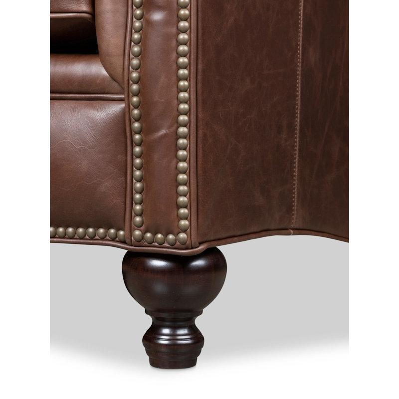 Kahverengi Hakiki Deri Zımba Detaylı İkili Koltuk - 155 cm - 205425