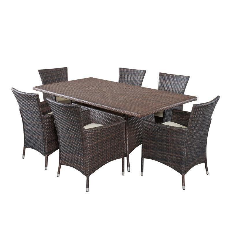 Kahverengi Hasır Dikdörtgen 6 Kişilik Bahçe Masa Takımı - 176x97 cm - 213630
